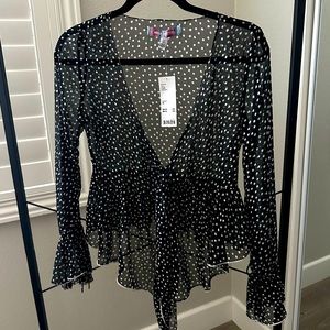 Urban Outfitters Sheer Polka a Dot Tie Blouse